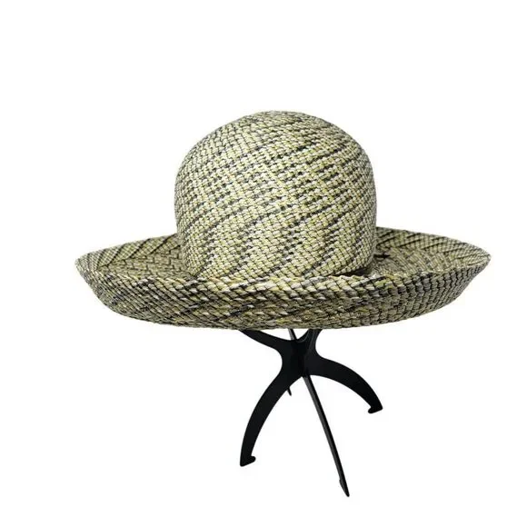 Vtg 60s Terry B. Womens‎ Woven Straw Sun Hat Yellow Checkered Black Bow Retro - Picture 3 of 8